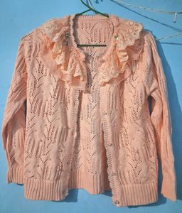 Chic Pink Pearl Embellished Cardigan