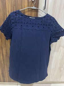 Navy Blue Eyelet Top for Women