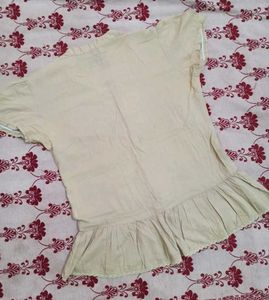 Beige Lace Trimmed Peplum Blouse