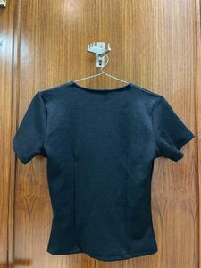 Chic Black V-Neck Tie-Up Blouse