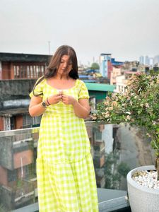 Chic Yellow Gingham Maxi Dress