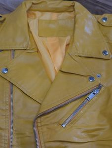 Yellow Faux Leather Biker Jacket