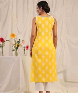 Vibrant Yellow Ethnic Kurta with white la