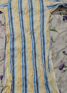 Striped Kurta with Embellished Neckline