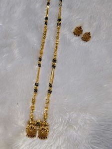 1gm Gold temple Mangalsutra Set with Earrings