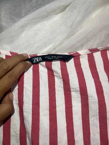 ZARA - Striped V-Neck Peplum Top