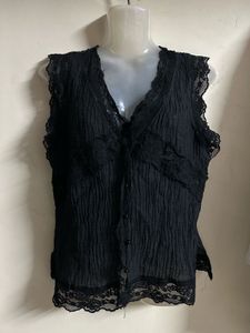 Black Lace Trim Sleeveless Top