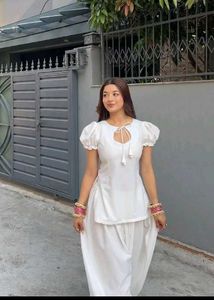 puff sleeve corset back Stylish White Kurta