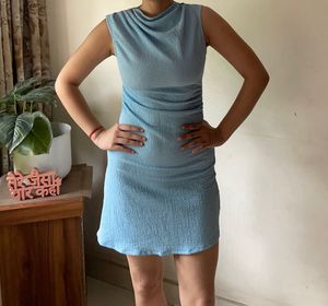 Stylish Blue Ruched Mini Dress