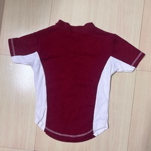 Maroon &amp; White Zip Neck Top