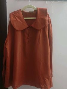 Korean Orange Peter Pan Collar Top