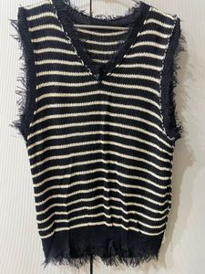 Striped Distressed Knit Vest