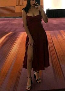 Maroon Spaghetti Strap Midi Dress