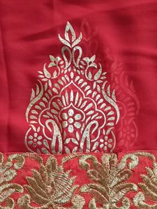 Vibrant Red Saree with half net🥳