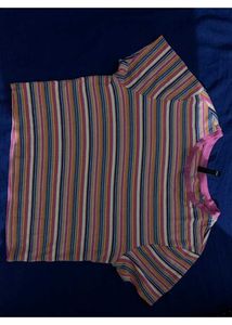 Colorful Striped Cropped 3 T-Shirt