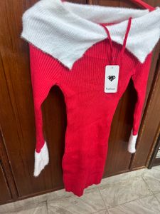 Red Off-Shoulder Sweater Dress