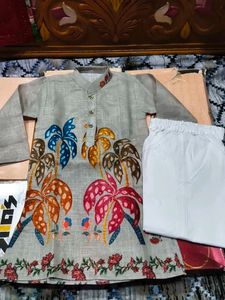 Boys Printed Kurta Pajama Set | Grey &amp; Sky Blue Et