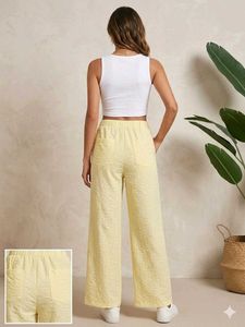 Light Yellow Textured Wide Leg Pants