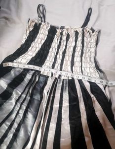Satin Dress Black &amp; White Strips Women's Partywear
