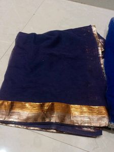 Royal Blue Dupatta with Gold Border