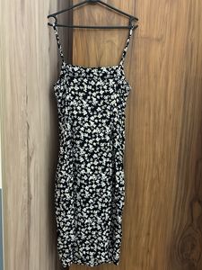 Black Floral Midi Dress with Slit