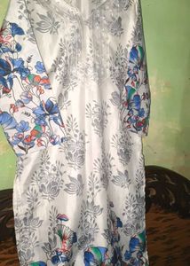White Kurta with Floral Print