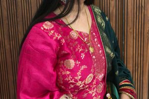 Pink &amp; Gold Embroidered Kurta Set