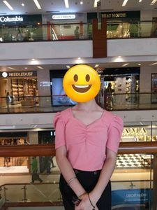 Pink Puff Sleeve Ribbed Top