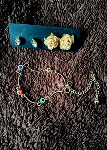Rose fabric/kundan stone earrings and a multicolor