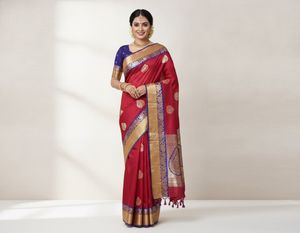 Pure soft silk Red Saree with Gold Border