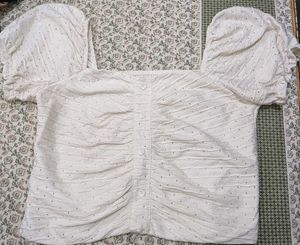 Chic White Ruched Puff Sleeve Top