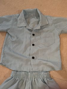 Boys Light Blue Cotton Shirt and Shorts Set