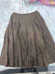 Brown Pleated Midi Skirt