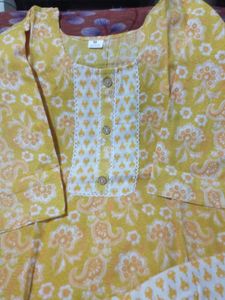Yellow Floral Print Kurta Palazzo Set
