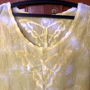 Embroidered Sleeveless Yellow Top