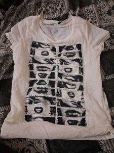 y2k White graphic tee with rhinestones