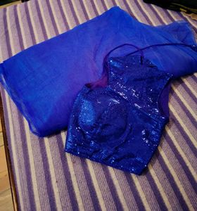 Stunning Royal Blue Sequined Saree Blouse