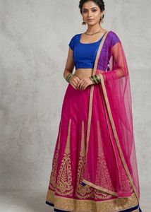 Vibrant Pink & Blue Embroidered Lehenga Choli