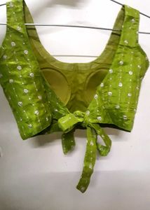 Lime Green Striped Saree