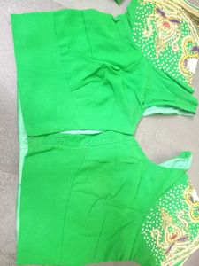 Vibrant Green Embroidered saree with stitched blou