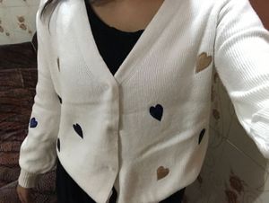 White Cardigan with Heart Appliques