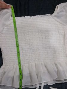White Smocked Puff Sleeve Top