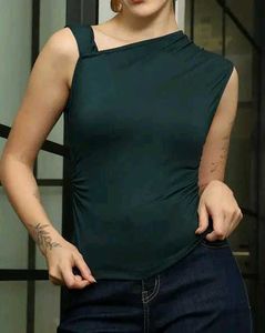 Shein Asymmetrical Neck Shoulder Ruched Sleeveless