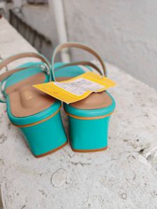 Stylish Teal Block Heels with Tag
