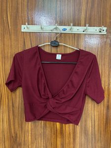 Maroon Twist Front Crop Top