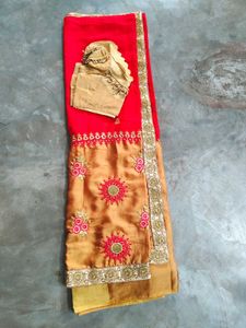 Red & Gold Embroidered Saree