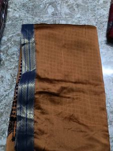 Elegant Brown Saree with Blue Border