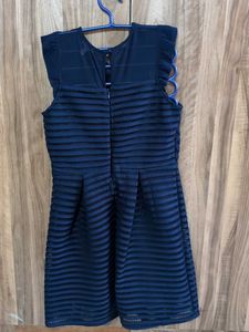 Navy Blue Embellished Neck Dress for Girls