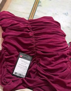 Sheer Mesh Ruched V-Neck Top