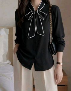 New with tag Korean Chic Black Bow Blouse